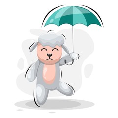 Cute sheep with umbrella cartoon design vector