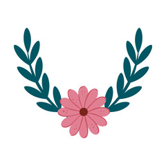 cute flower with branches and leafs isolated icon