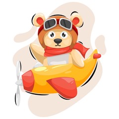 Cute bear with plane cartoon design vector