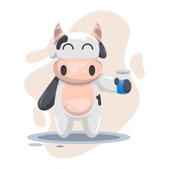 Cute cow drink cartoon design vector