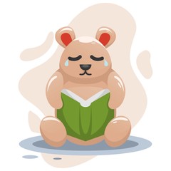 Cute bear reading book cartoon design vector