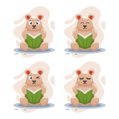Cute bear reading book cartoon design vector