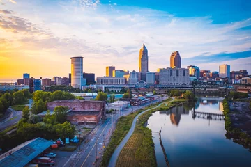 Fotobehang Sunset in Cleveland, United States © Ai