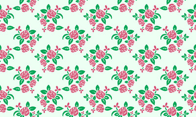 Romantic pink rose floral for valentine, with leaf and flower pattern background drawing.