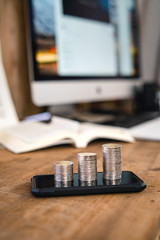 Money growing concept-Money and income graph drawing On Home office desk