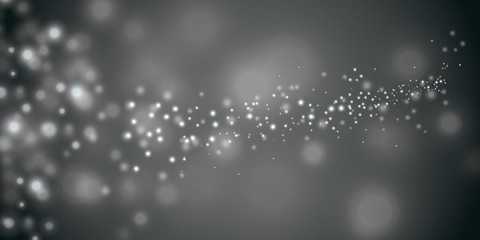 Festive black and white luminous background with gray lights blurred bokeh.