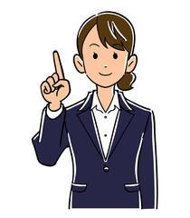 人差し指を立てて説明するビジネスウーマンの上半身