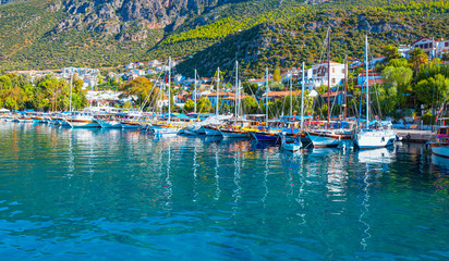 Many luxury boats and yachts in the harbor - Kas, Turkey