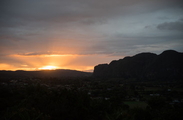 Sunset over the mountains in Vinales, Cuba. 