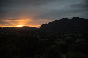 Sunset over the mountains in Vinales, Cuba. 