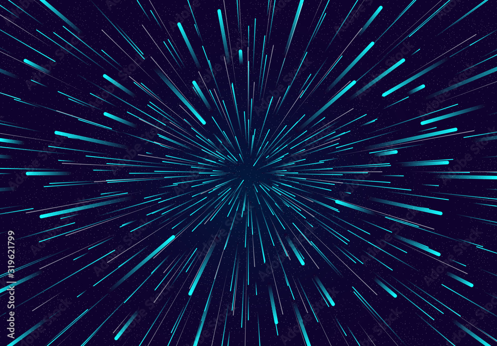 Wall mural the space design background hyper jump in space with turquoise lines