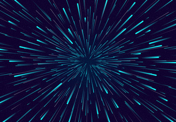 The space design background Hyper jump in space with turquoise lines