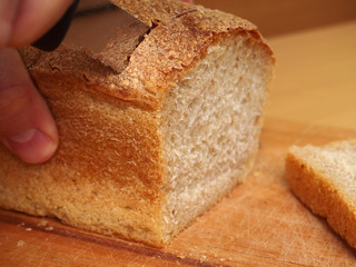 Cutting Bread. Making Fish Frikadeller Series.