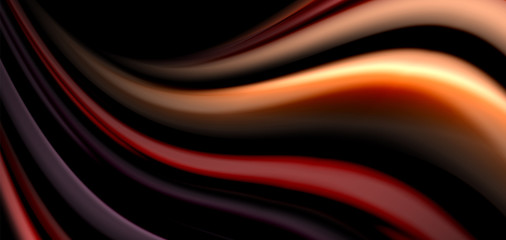 Abstract silk smooth lines on black, multicolored liquid fluid rainbow style waves on black