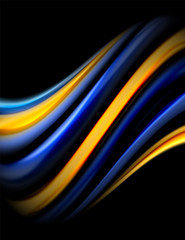 Silk smooth lines on black, liquid fluid color waves. Vector Illustration