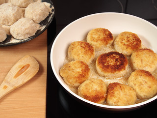 Freshly made of frikadeller. Making Fish Frikadeller Series.
