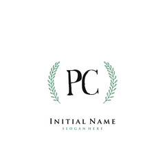PC Initial handwriting logo vector