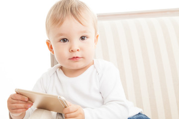 Toddler, screen, mobile phone engaged 