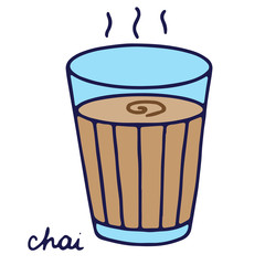 Hand drawn isolated indian tea icon. Color fill the glass of indian chai masala.