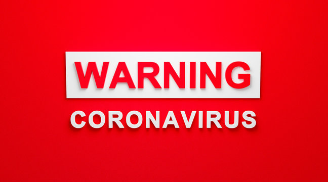 Corona virus bacteria cell (MERS-Cov) on red background. Warning Coronavirus epidemic of the dangers and scary. 3d text design. Healthcare and medical. caution of quarantine. Viral disease outbreak.