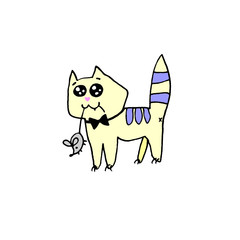 Simple cute color contoured cat with a mouse in its teeth. Doodle. Design element for greeting card, Valentines Day, birthday, postcard, prints, logo badges stationery web