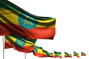 wonderful any occasion flag 3d illustration. - many Ethiopia flags placed diagonal isolated on white with place for text