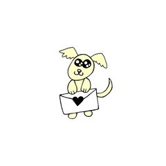 Simple cute color contour dog with love letter. Doodle. Design element for greeting card, Valentines day, birthday, prints, postcard, logo badges stationery web
