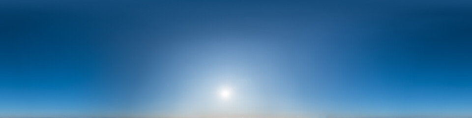  Nahtloses Panorama mit wolkenlosem, abendlichem Himmel 360-Grad-Ansicht mit Zenit zur Verwendung in 3D-Grafiken als Himmelskuppel oder zur Nachbearbeitung von Drohnenaufnahmen