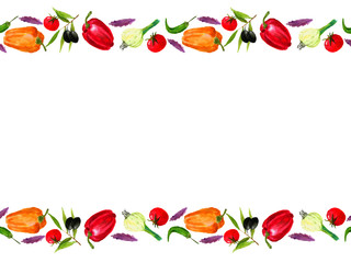 Watercolor banner of different vegetables on a white background