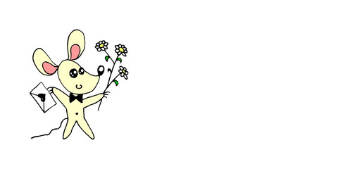 Background for greeting card, letter, Declaration of love with hearts and cute animals. Simple illustration for stationery, invitation, notebooks, girls, birthday, Valentines day