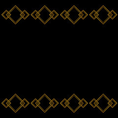 Gold Art Deco pattern on a black background, with linear geometric style. Template for web, wallpaper, digital graphics, packaging, objects, packaging and artistic decorations.