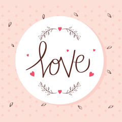 Fototapeta na wymiar happy valentines day card with love lettering and decoration