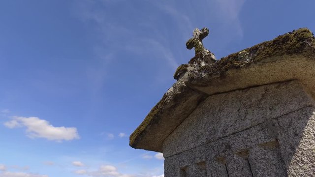 Typical corn stone driers granaries Espigueiros in Soajo village Portugal 4k