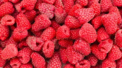 Raspberry as a background, top view.