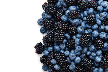 Blackberry and  blueberry background. Top view.