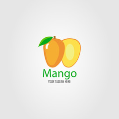 Mango and slices of mango icon. Isolated object. Mango logo. Healthy food. Vitamin food. Vector illustration.	