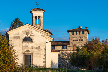 Autumn colors cover the Cassacco Castle. Friuli. Italy