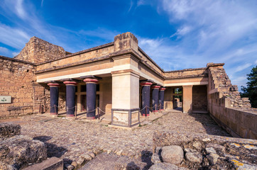 View at the ruins of the famous Minoan palace of Knossos ,the center of the Minoan civilisation and one of the largest archaeological sites in Greece.