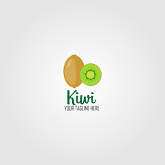 Fresh kiwi and slices of kiwi. Flat vector illustration icon, sign, sumbol or logo.