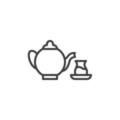 Obraz premium Teapot and glass line icon. linear style sign for mobile concept and web design. Tea glass and teapot outline vector icon. Symbol, logo illustration. Vector graphics