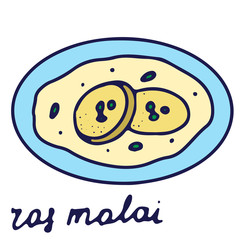 Fototapeta premium Hand drawn isolated traditional indian food icon. Color fill illustration of indian sweets. Ras malai.