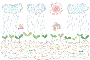 Nature doodle drawing on white background.