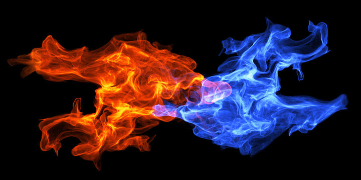 Fire and Ice with spark concept design on black background