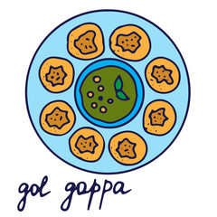 Hand drawn isolated indian food icon. Color fill illustration of indian dish. Gol gappa.