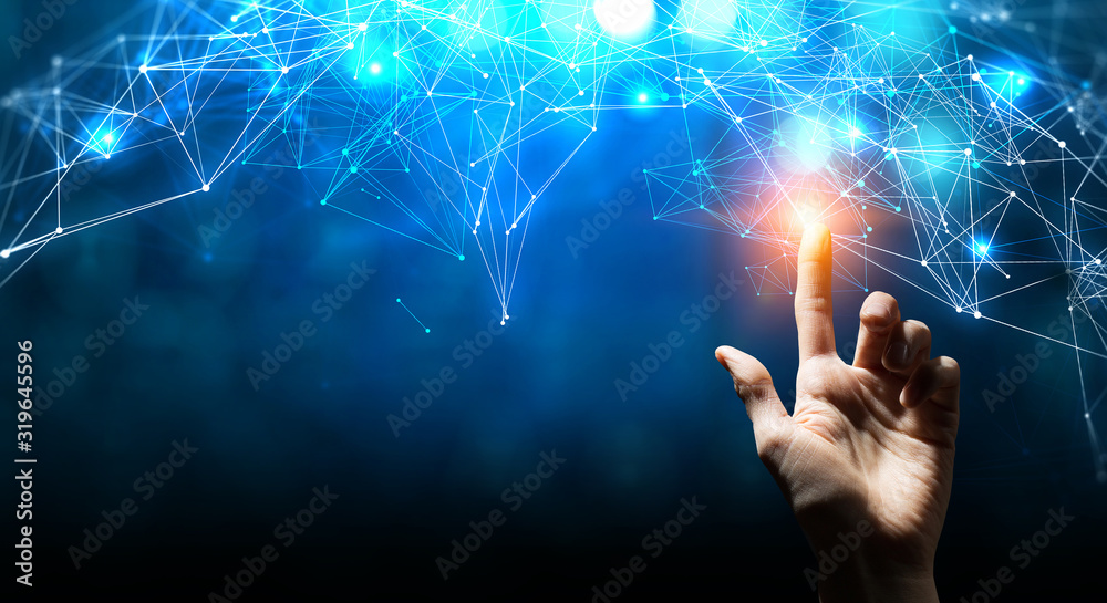Poster connection technologies background . mixed media