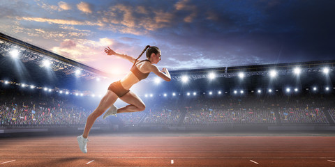 Fototapeta na wymiar Athlete running race. Mixed media
