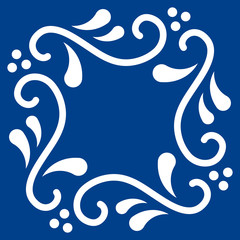 Mexican talavera tile pattern. Ornament in traditional style from Puebla in classic blue and white. Floral ceramic tile with dot and leaves. Folk art design from Mexico.