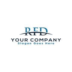 Fototapeta premium Initial letter RFD, overlapping movement swoosh horizon logo company design inspiration in blue and gray color vector
