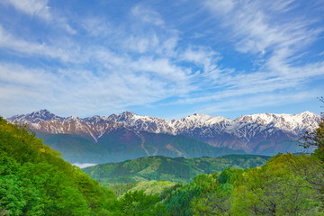 白沢峠から眺める北アルプスの山々、長野県北安曇郡白馬村にて