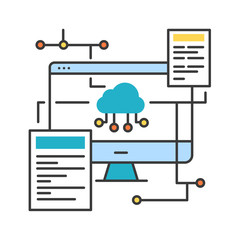 Back-end development color line icon. Consists of three parts: a server, an application, and a database. Pictogram for web page, mobile app, promo. UI UX GUI design element. Editable stroke.